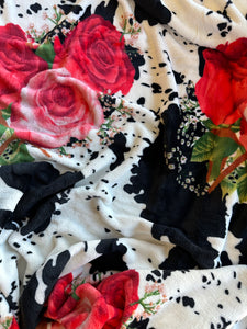 Cow Print & Roses Flannel Blanket