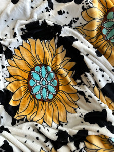 Cow Print Sunflower Flannel Blanket