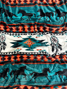 Green Running Horses Flannel Blanket