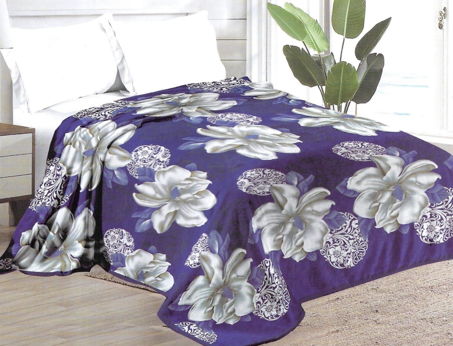 Blue Floral Flannel Blanket