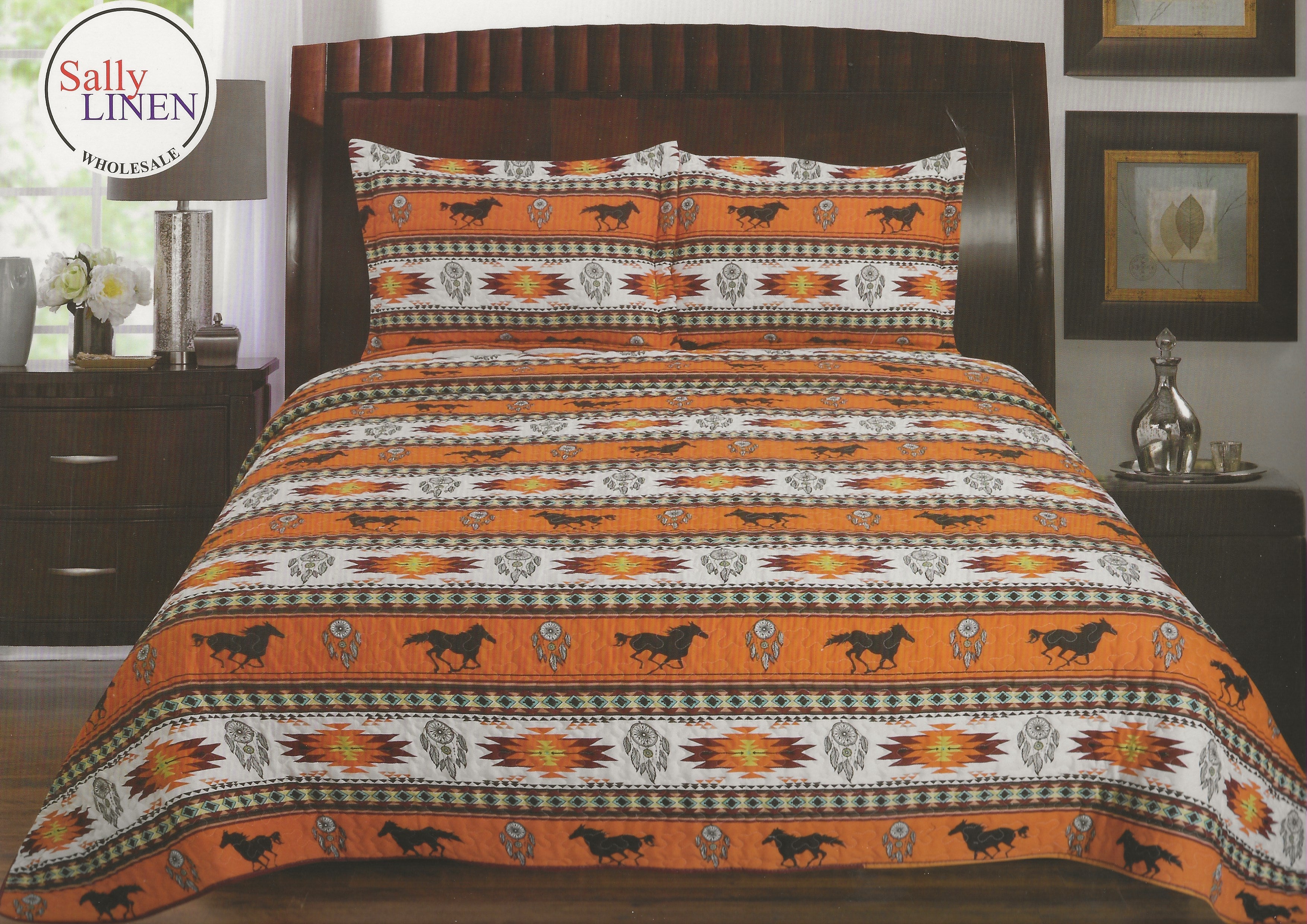 Orange Running Horse Southwestern Quilt