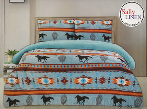 Turquoise & Orange Running Horse Southwest Borrego Blanket Set