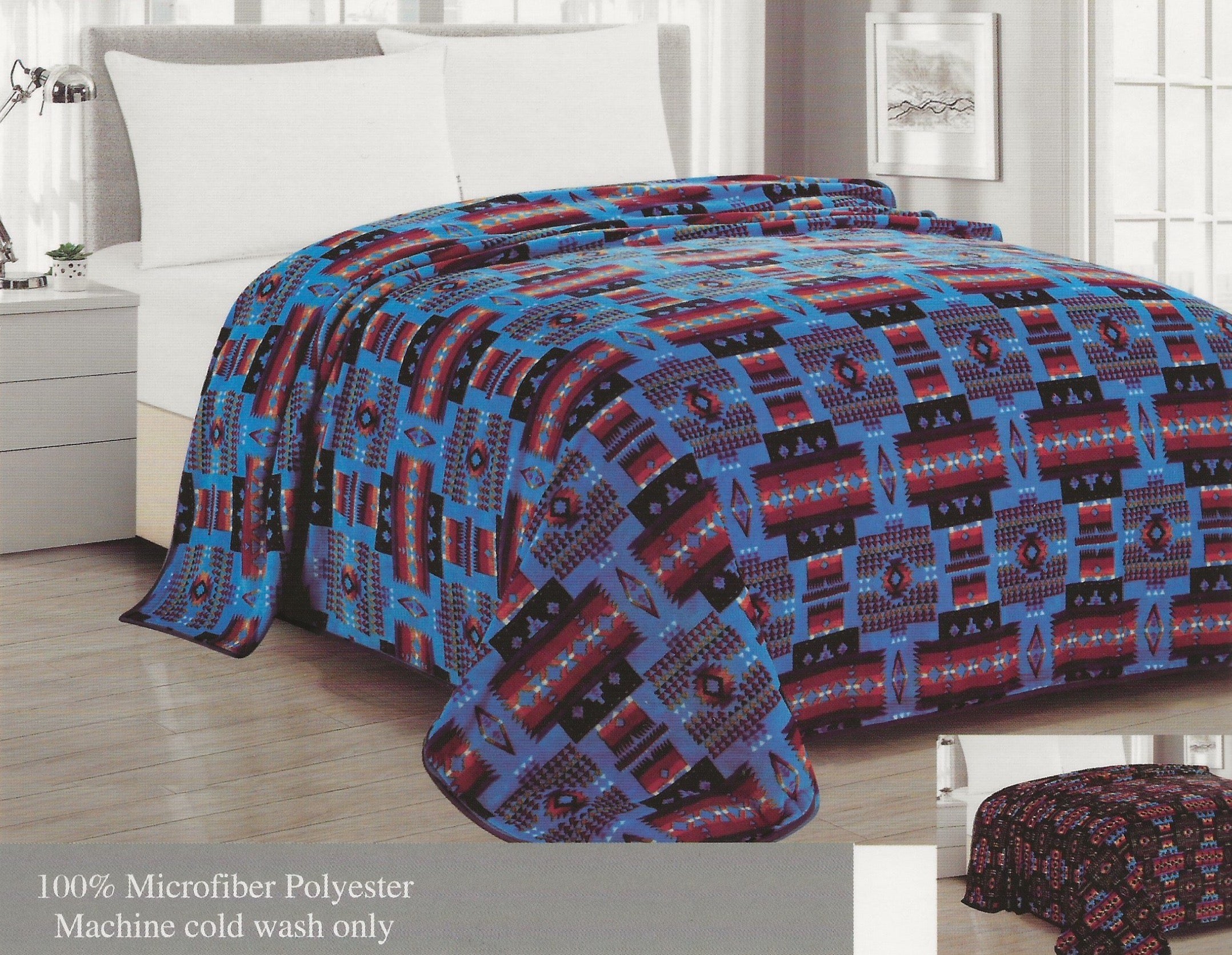 Blue Reversible Aztec Flannel Blanket