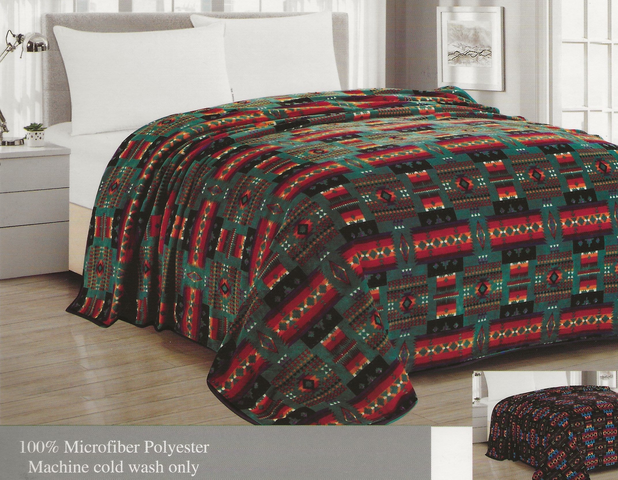 Green Reversible Aztec Flannel Blanket