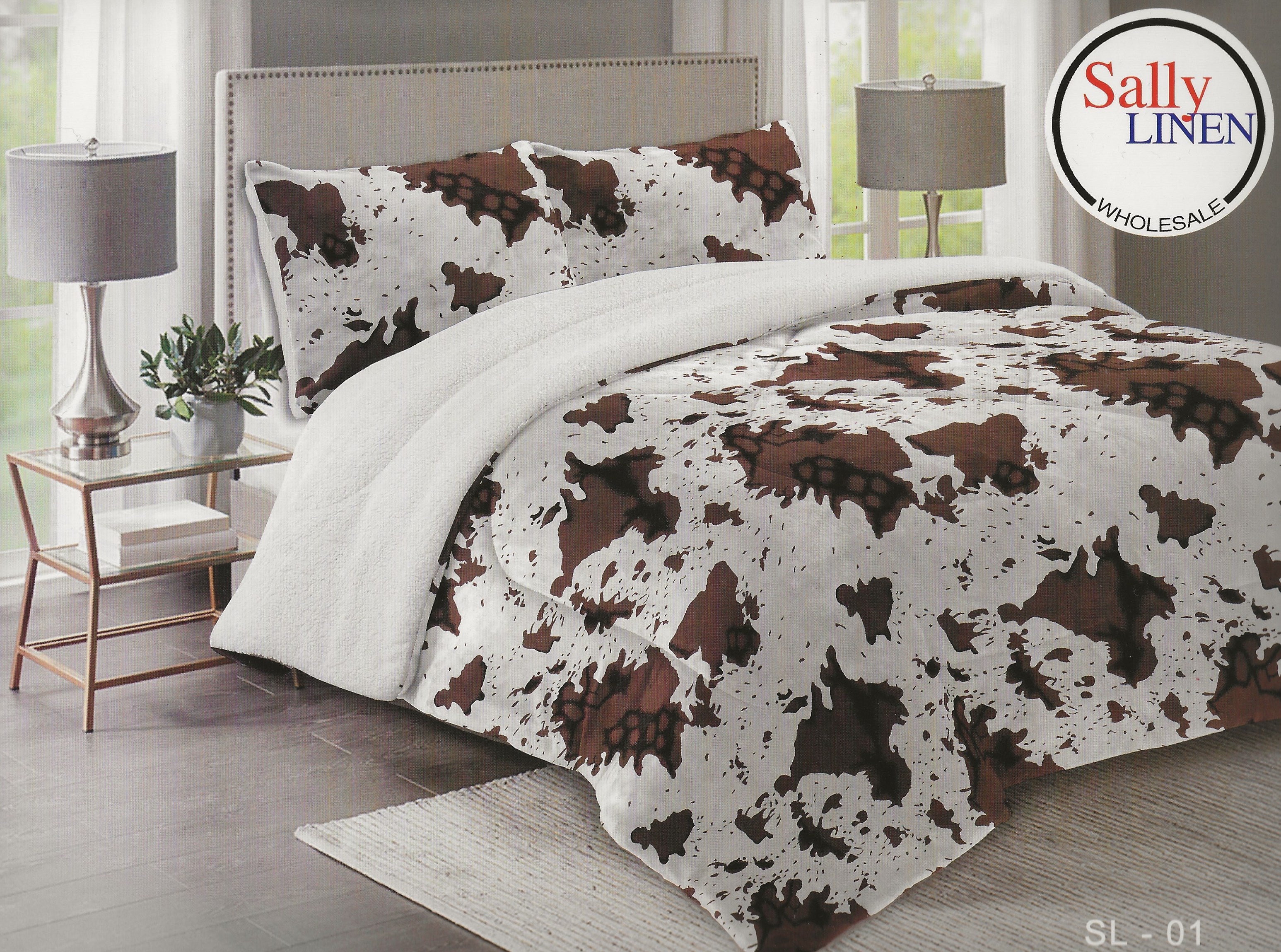 Black & Brown Cow Print Borrego Blanket Set