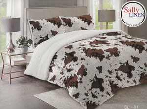 Black & Brown Cow Print Borrego Blanket Set