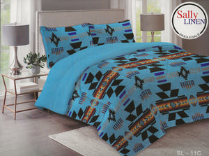 Blue Southwest Aztec Borrego Blanket Set