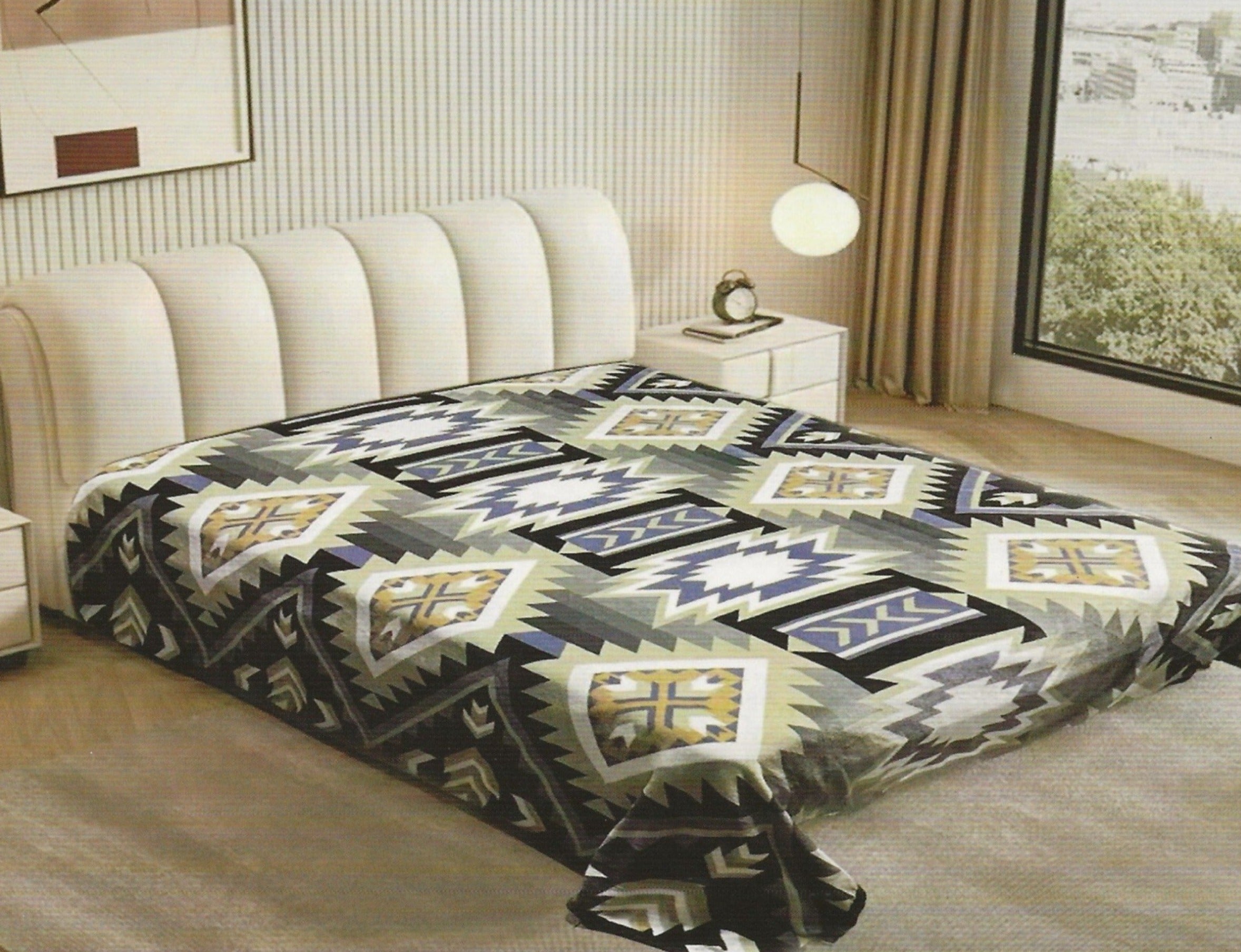 Gray Aztec Southwest Flannel Blanket