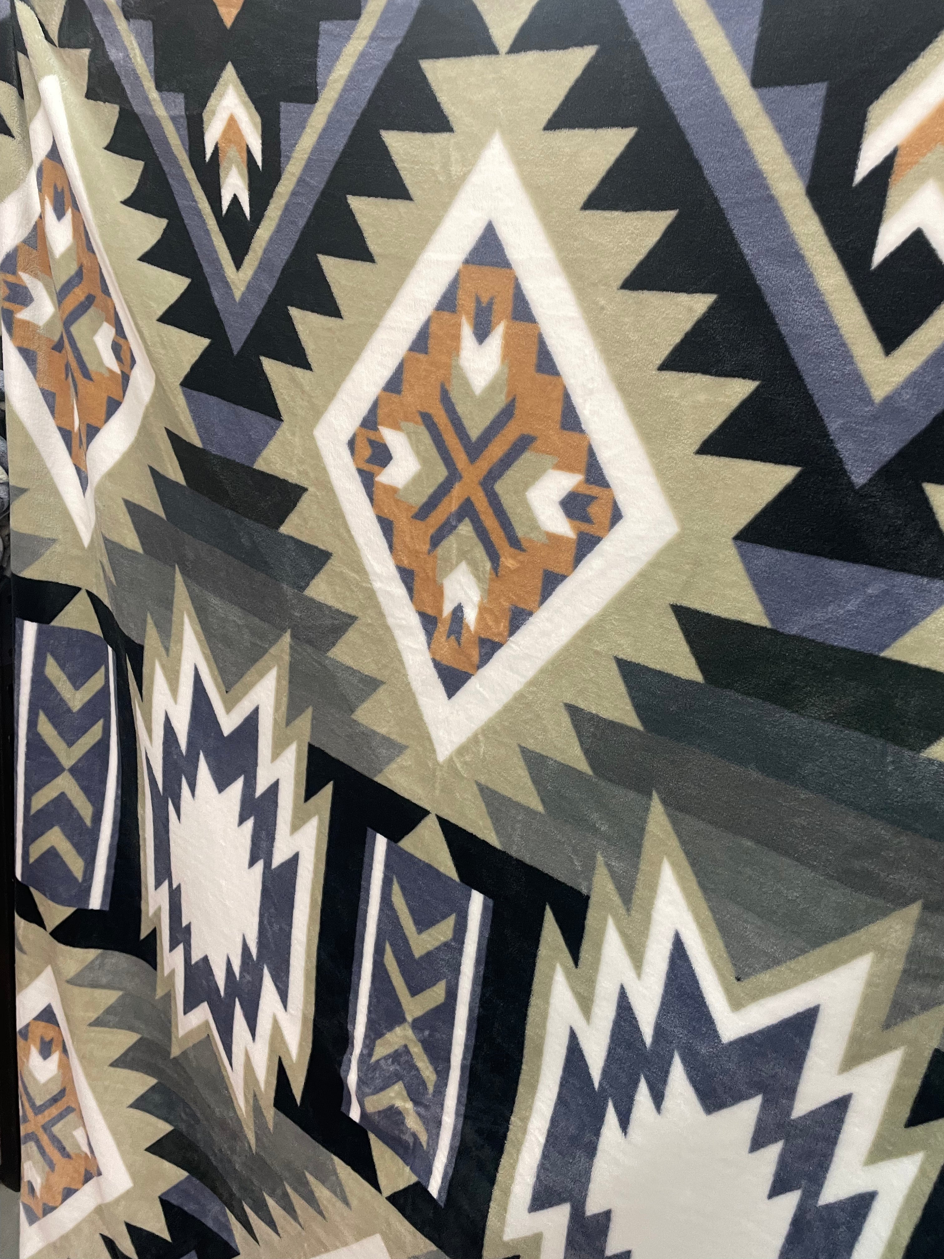 Gray Aztec Southwest Flannel Blanket